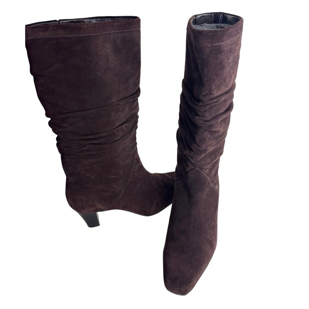 Talbots Chocolate Brown Ruched Suede Boots Size 6 - Picture 3 of 12